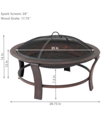 Outdoor Portable Camping or Backyard Elevated Round Fire Pit Bowl with Stand, Spark Screen, Wood Grate, and Log Poker - 29" - Bronze