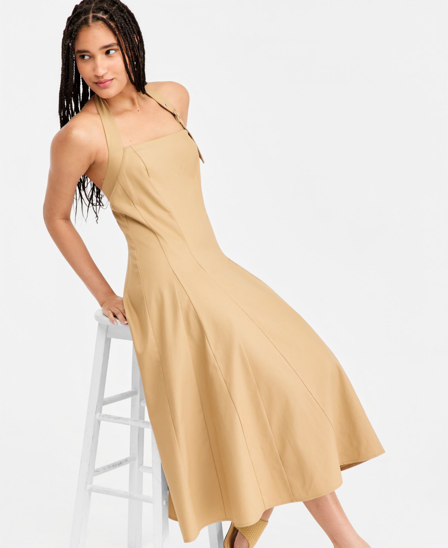 Juniors' Buckle Halter-Strap Midi Dress