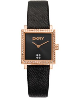 Women's Milanese Quartz Black Leather Strap Watch 24x31mm
