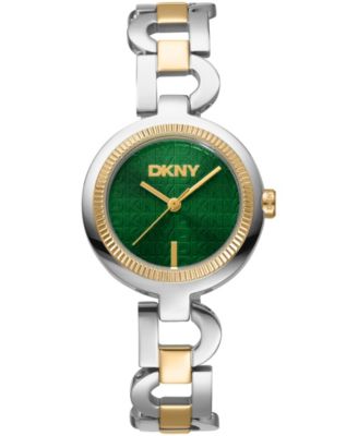Dkny Women's Open Link Quartz Two-Tone Stainless Steel Bracelet Watch 28mm - Dark Green