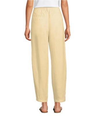 Women's Linen High Rise Pleated Barrel Leg Ankle Pants