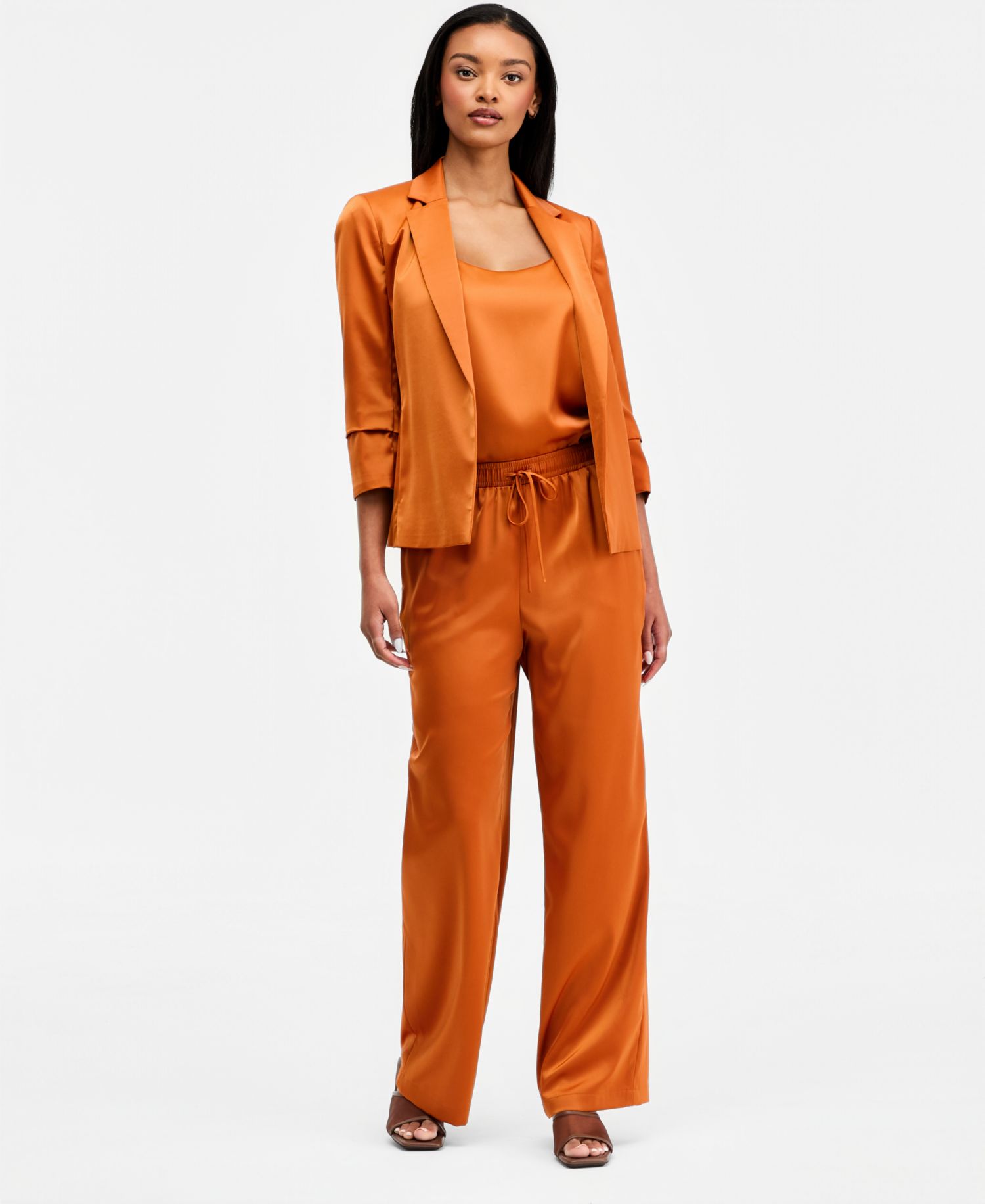 Women's Satin Jacket, Scoop-Neck Cami & Pull-On Pants