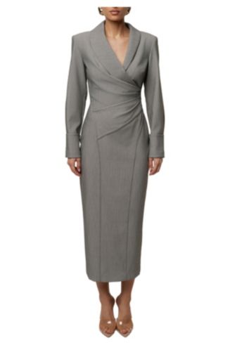 satin long sleeve formal dress A-line Satin Prom Dresses with Sleeves,High Neck Evening Dress,PD00381