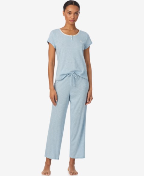 Женские Lauren Ralph Lauren Women's Round Neck Top and Pajama Pants, 2-Piece Set