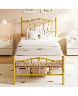 Twin Metal Heavy-Duty Steel Heart Headboard Bed Frame
