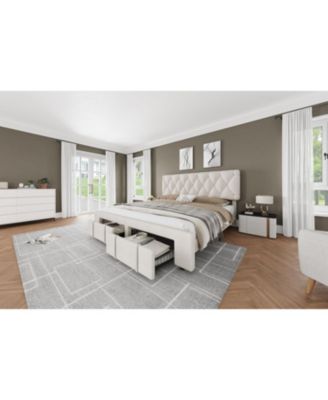 Full Upholstered Bed Frame with Diamond Tufted Headboard and 2 Storage Drawers