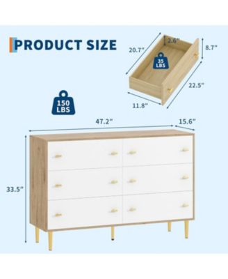 47.2" Wide 6-Drawer Dresser, Vintage Design with Bar Handles