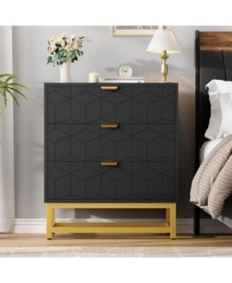 Modern 3 Drawer Wide Dresser Chest, Metal Legs & Handles, Wood Storage Organizer for Bedroom Living Room