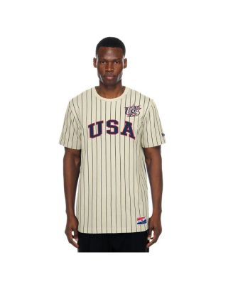 Men's Cream USA Baseball Throwback Meshback Pinstripe T-Shirt