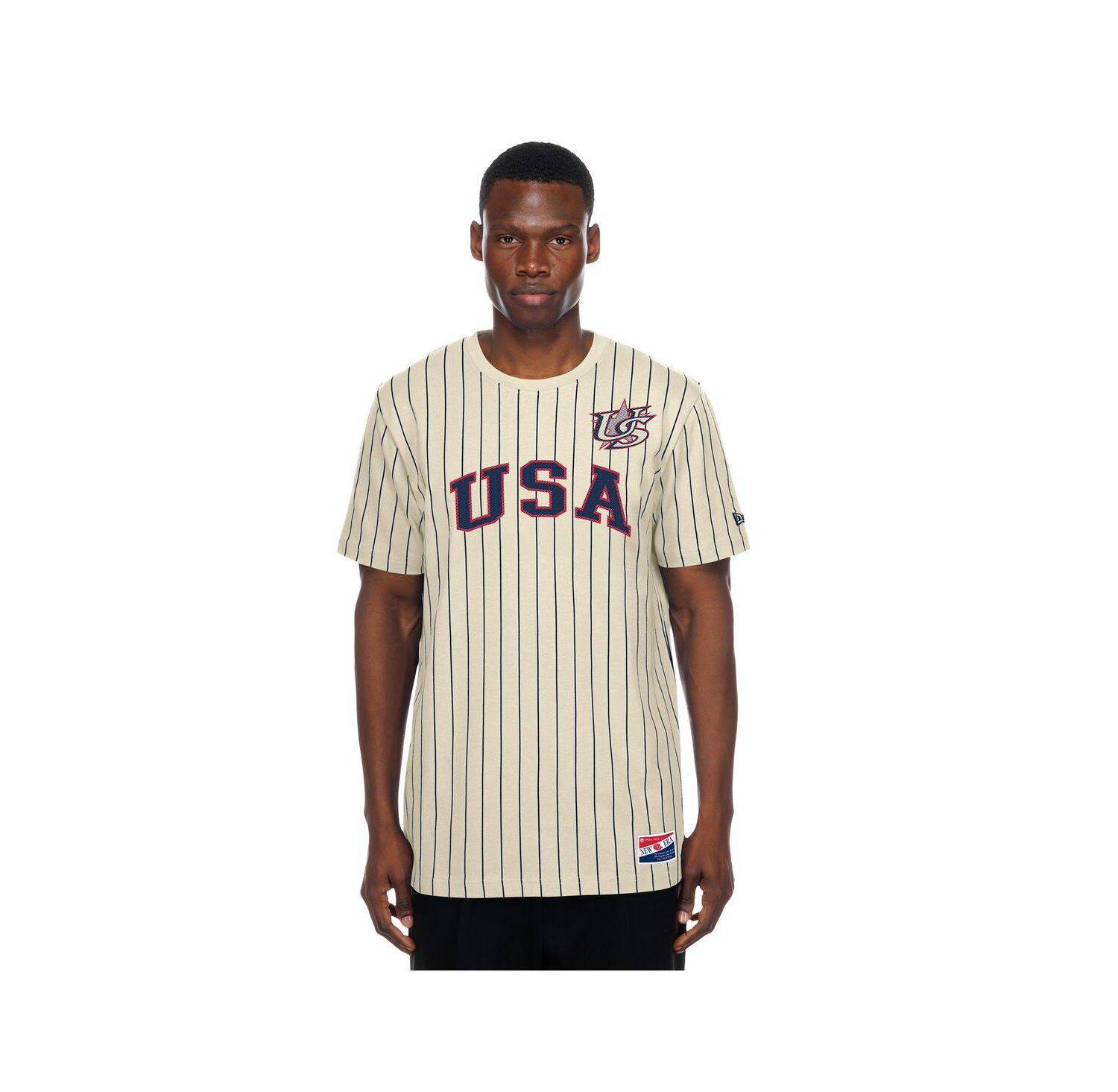 Men's Cream USA Baseball Throwback Meshback Pinstripe T-Shirt