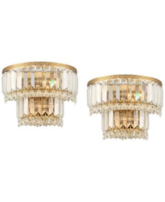 Magnificence Modern Wall Light Sconces Set of 2 Hardwired 10" Fixture Demilune Clear Crystal for Bedroom Bathroom