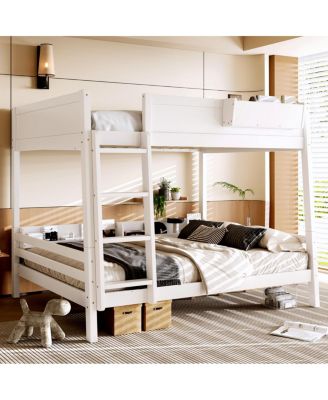  Queen Bunk Bed w/ Storage Shelf and Bookshelf