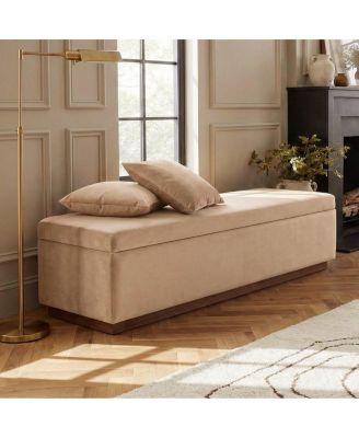 60" Velvet Storage Bench Ottoman with Lift-Top and Walnut Base