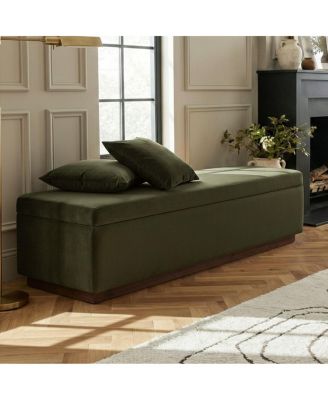 60" Velvet Storage Bench Ottoman with Lift-Top and Walnut Base
