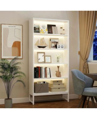 LED 5-Tier Tall Bookcase with Storage