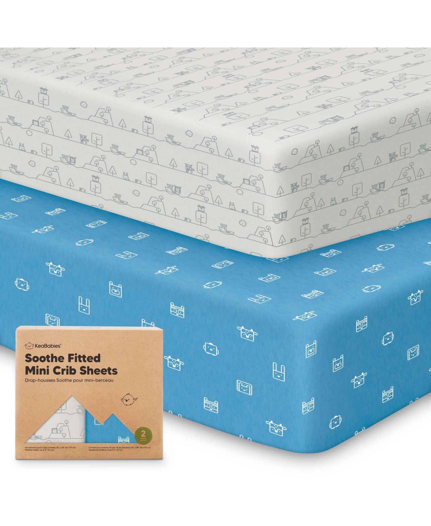 Mini Crib Sheets for Baby Girls, Boys, 2-Pack Soothe Pack and Play Sheets Fitted, Pack N Play Mattress Sheet