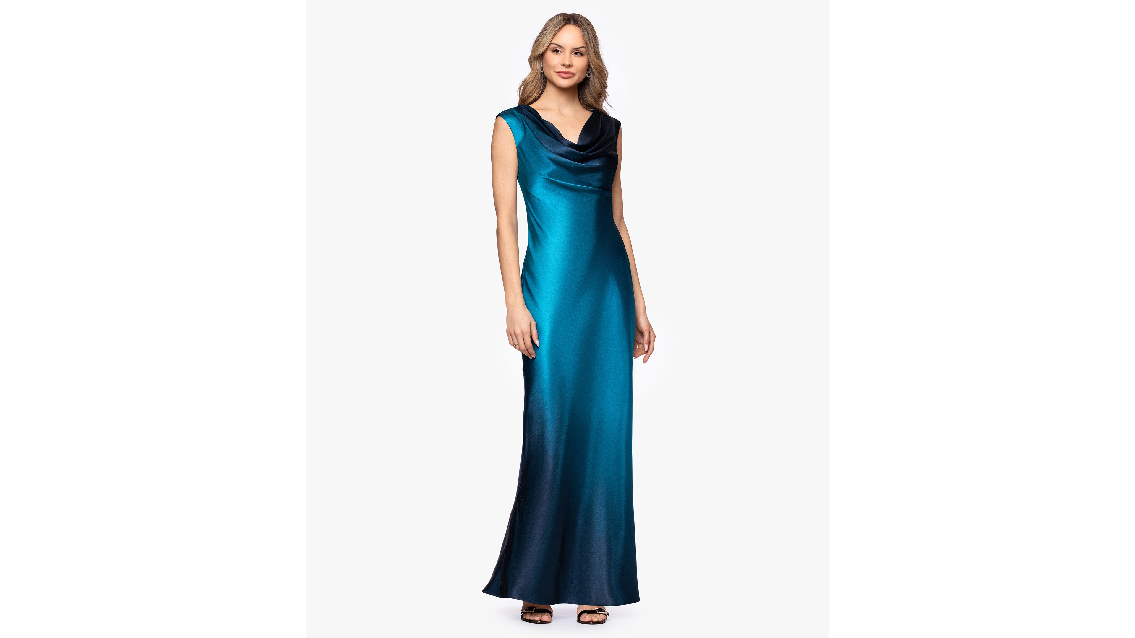 Betsy & Adam Women's Cowl Neck Long Dress