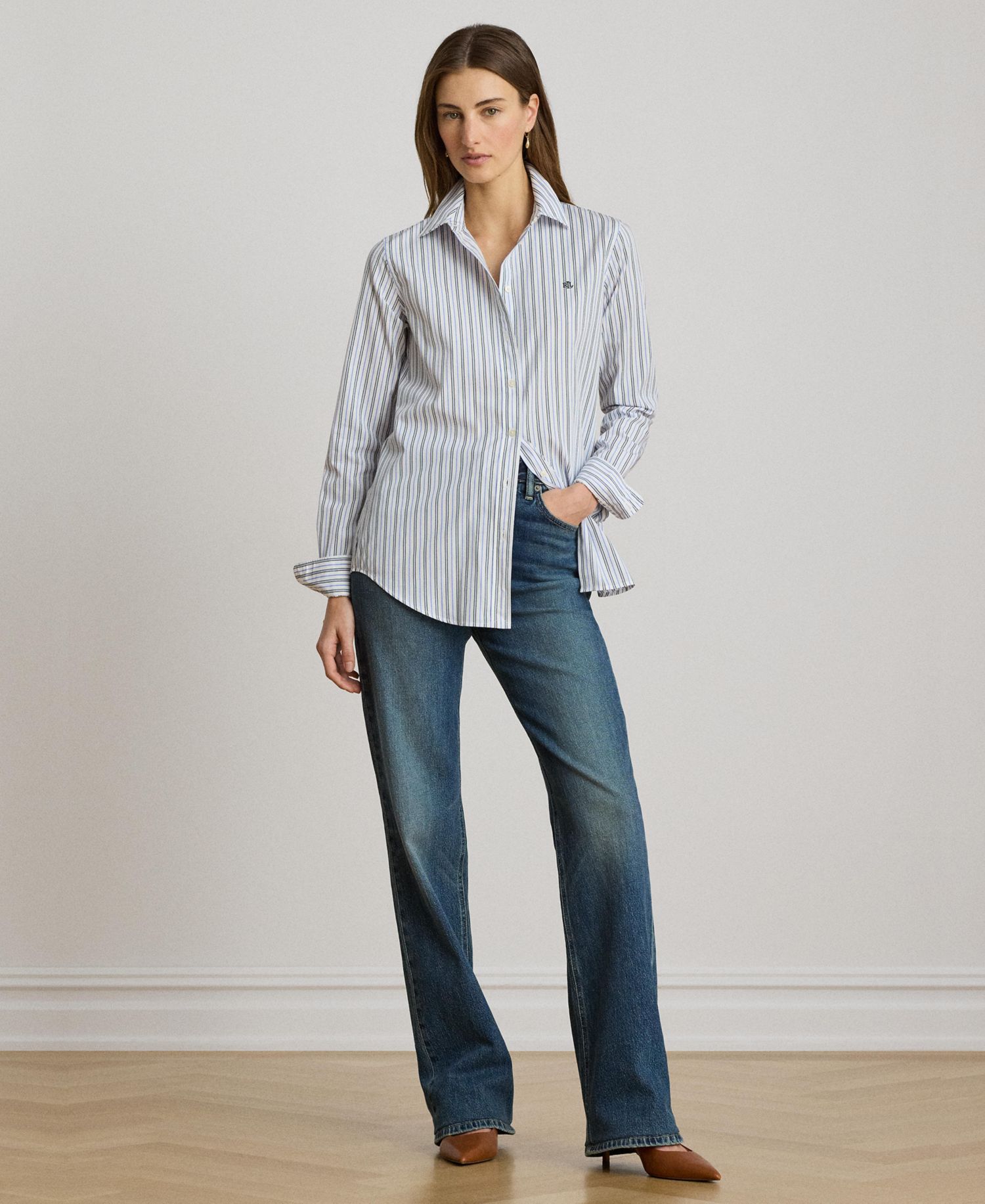 Women's Point Collar Striped Broadcloth Shirt
