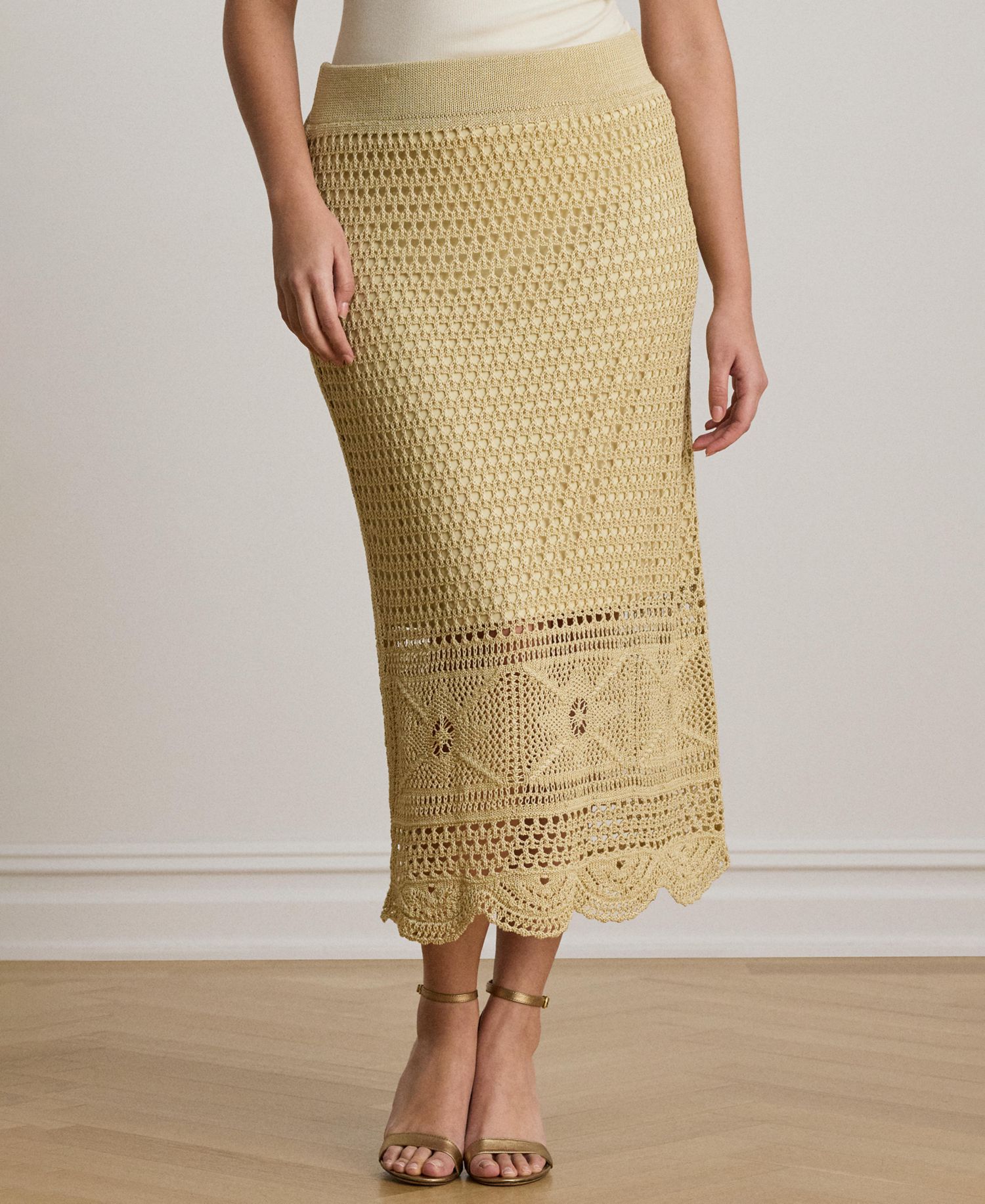 Women's Scallop Hem A-Line Midi Pencil Skirt