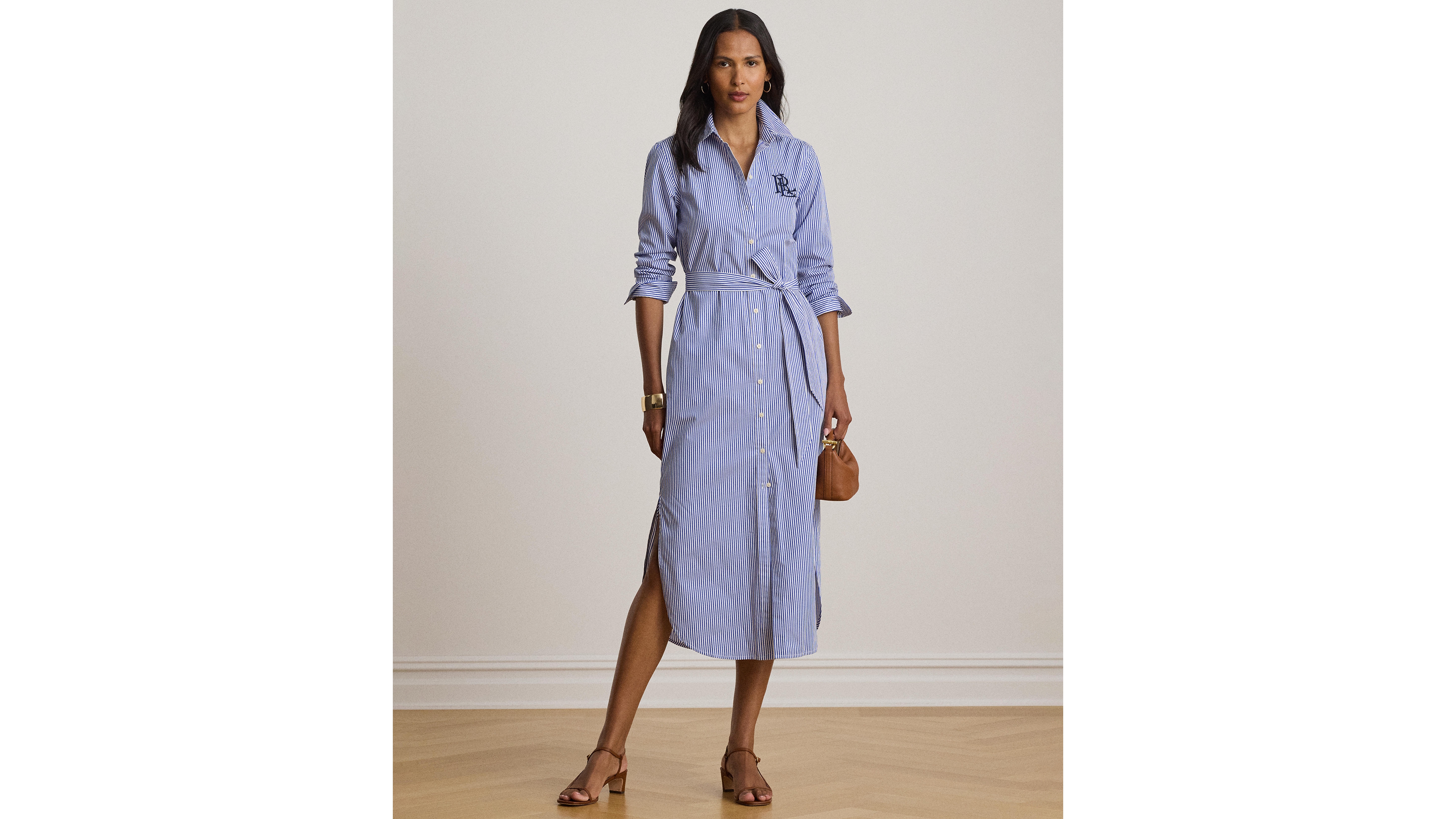 Lauren Ralph Women's Point Collar Striped Broadcloth Shirt Dress