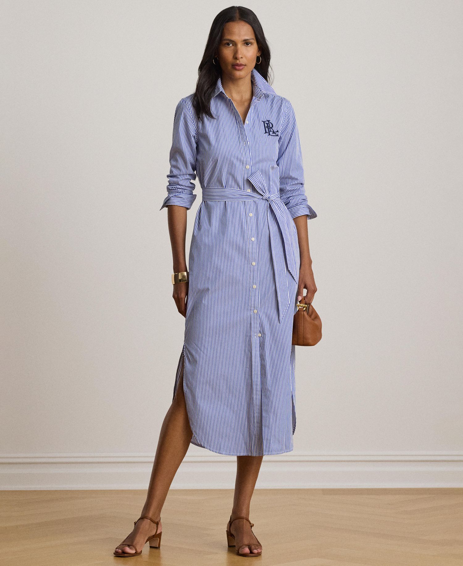 Women's Point Collar Striped Broadcloth Shirt-Dress