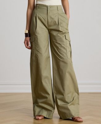 Women's High-Rise Pleated Wide-Leg Cargo Pants