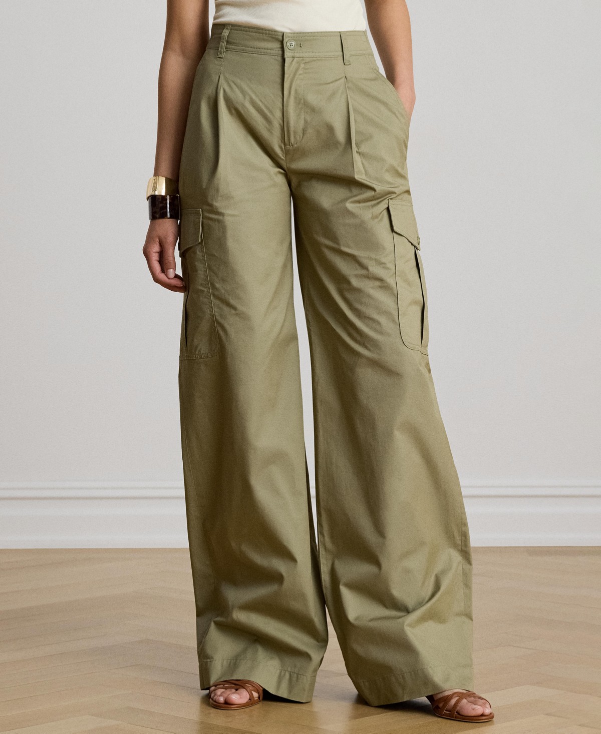 Женские брюки Lauren Ralph Lauren Women's High-Rise Pleated Wide-Leg Cargo Pants — фото 1