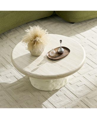 Fiberglass Round Coffee Table, Modern Stone Look