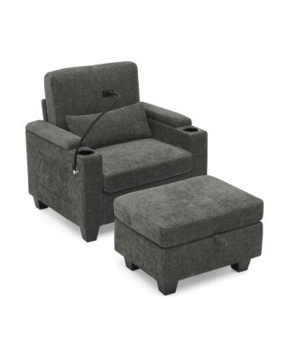 Recliner Sofa with USB Stand Storage Ottoman
