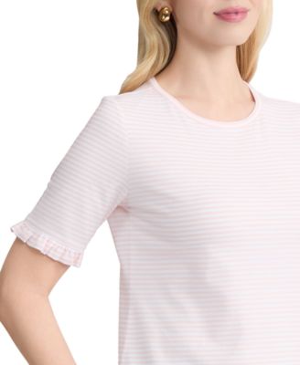 Women's Ruffle Elbow-Sleeve Crewneck Top