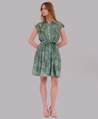 Women's Printed Collared Neck Shirt-Dress