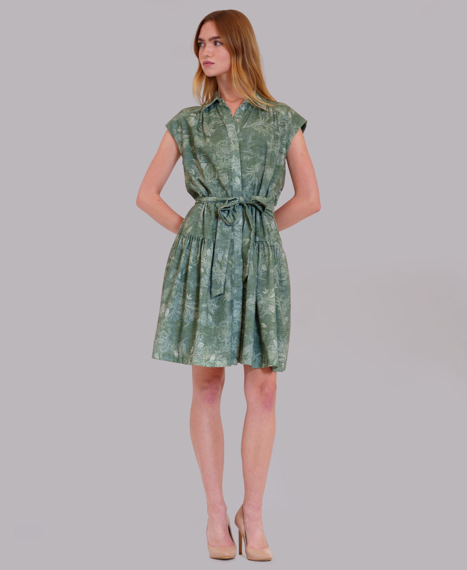 Women's Printed Collared Neck Shirt-Dress