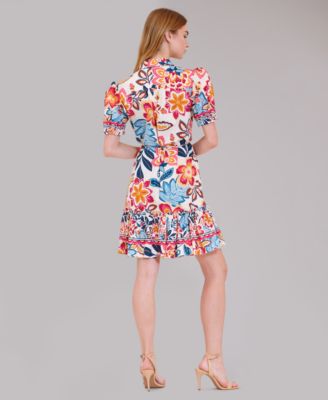 Women's Printed Collared Neck Shirt-Dress