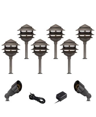 Pagoda 17 High Modern 10-Piece Outdoor Landscape Path and Spotlight Set Porch LED Bulb Bronze Finish