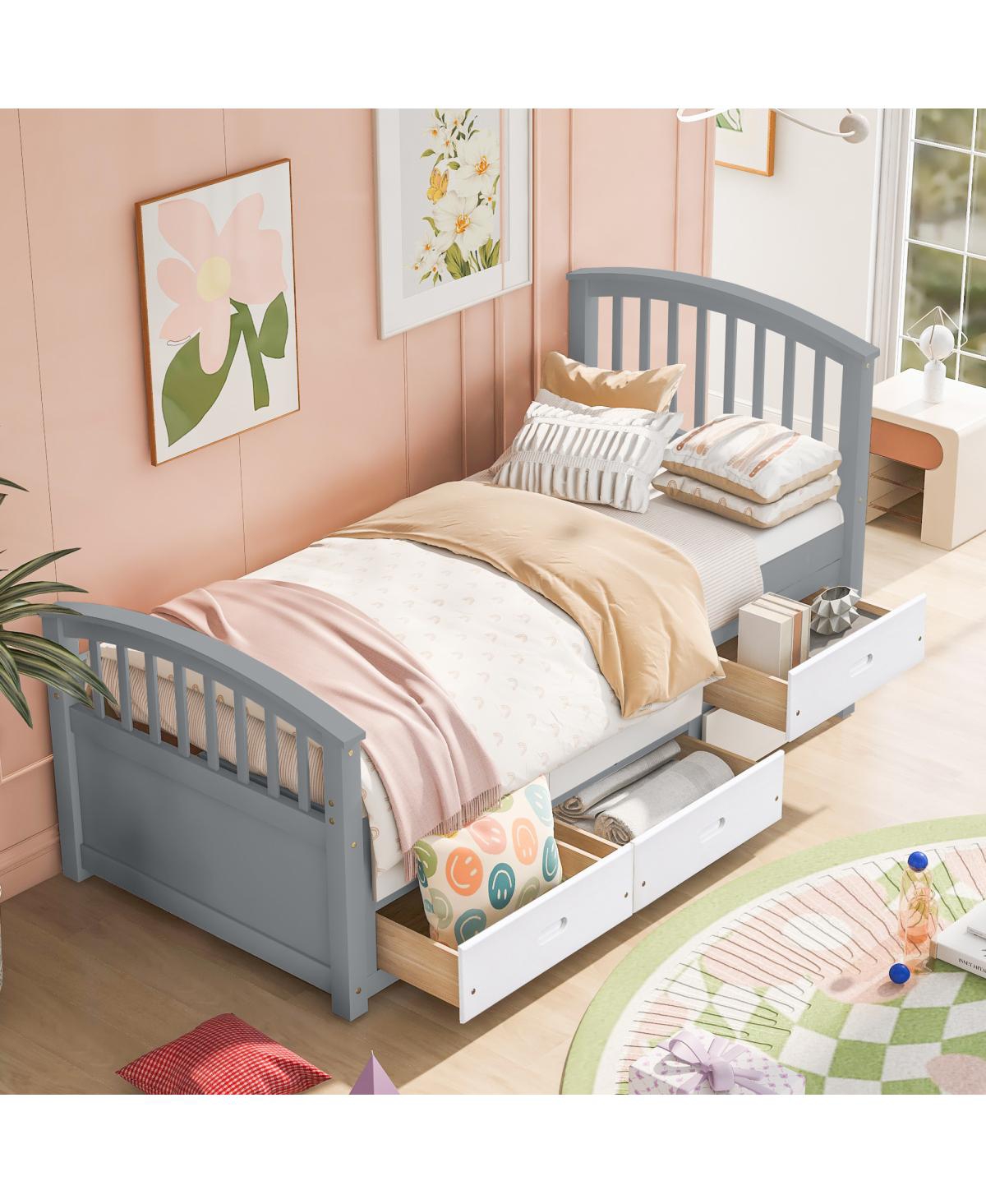 Streamdale Furniture Twin Size Platform Storage Bed Solid Wood Bed with 6 Drawers