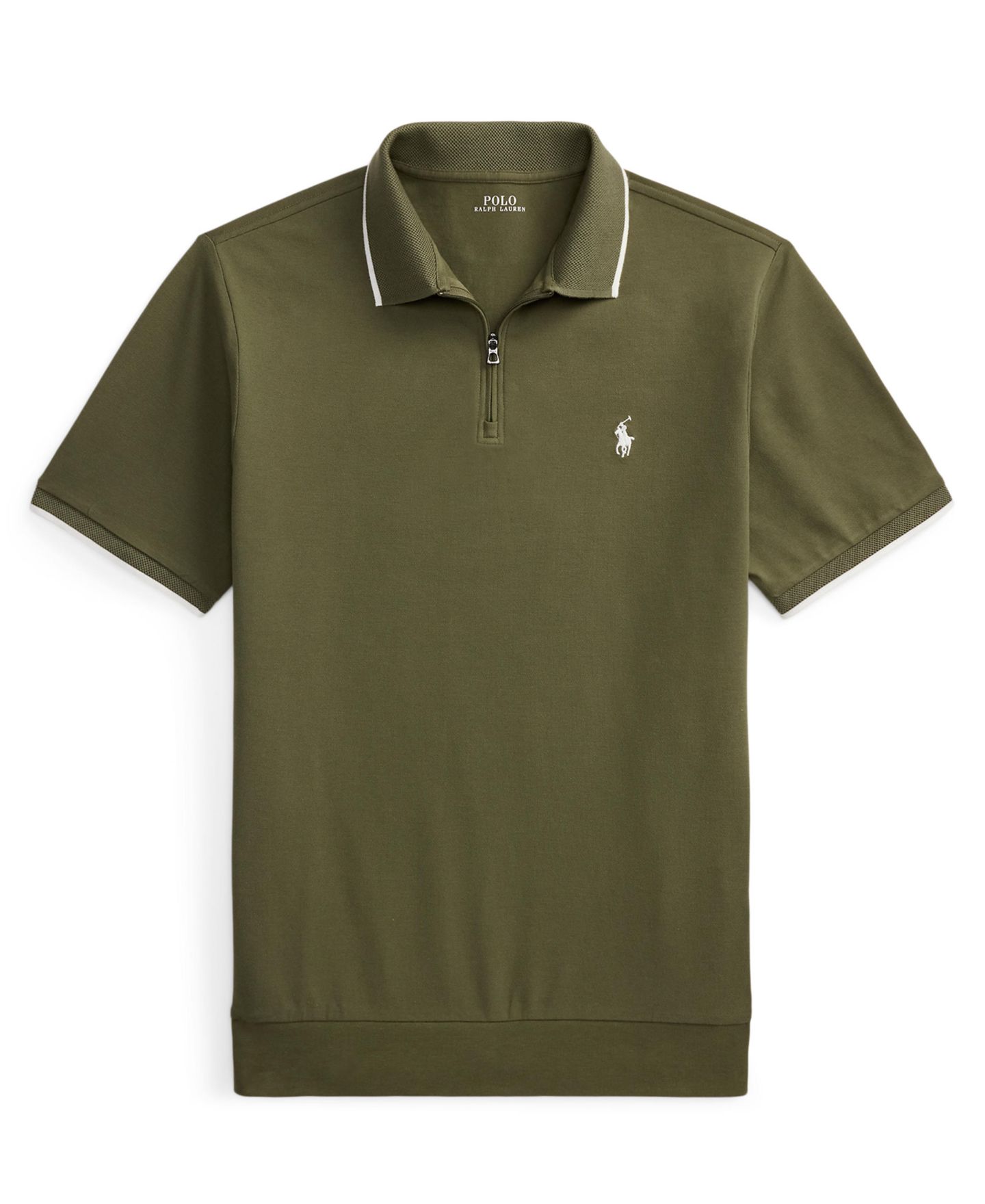 Мужское поло Polo Ralph Lauren Classic-Fit Stretch Mesh Zip Polo Shirt, цвет: Оливковый — фото 5