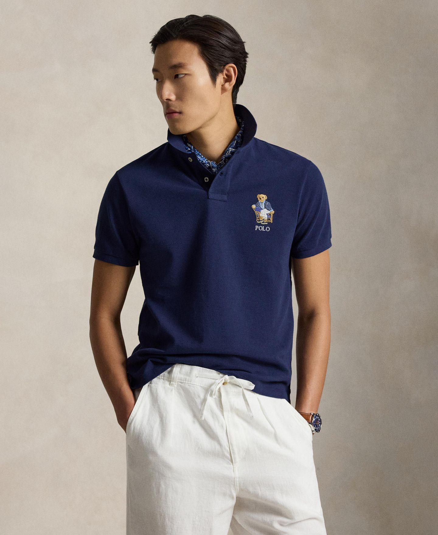 Мужское поло Polo Ralph Lauren Custom Slim-Fit Polo Bear Polo Shirt, цвет: Тёмно-синий — фото 1