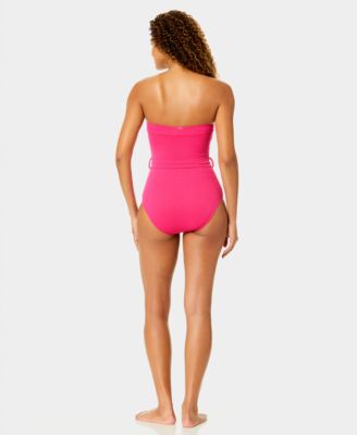 Women's Belted Bandeau Neck Strapless One-Piece Swimsuit