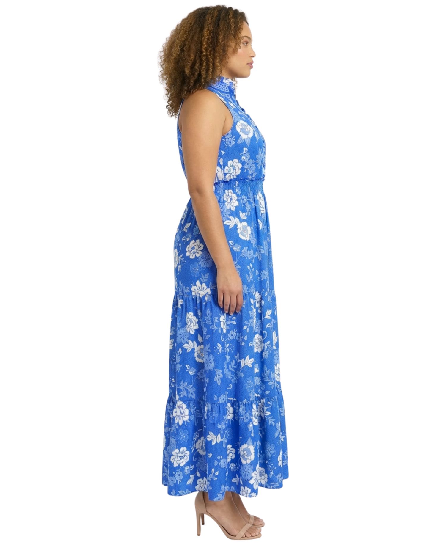 Plus Size Ruffle Neck Printed Maxi Dress