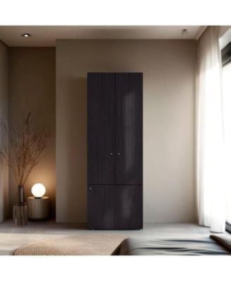 Wengue 66.9inch 3-Door Armoire with 4 Shelves Bedroom Vertical Storage Cabinet