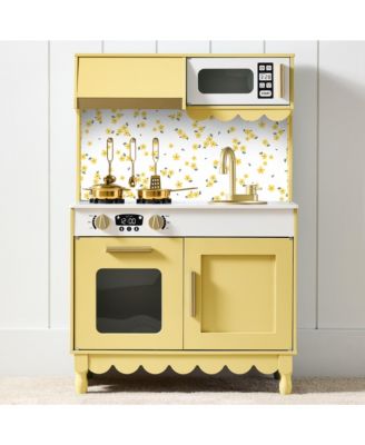 Wooden Cottage Kids Pretend Play Kitchen with 5 Accessories and Toy Storage