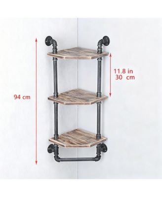 Industrial Pipe Shelf Rustic Corner Metal Wood Bathroom Wall Mounted Towel Bar