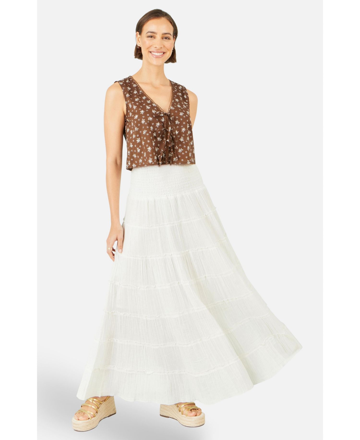 Women's Double Cotton Tiered Boho Maxi Skirt