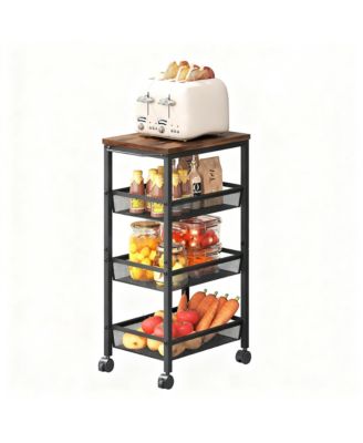  4-Tier Metal Wire Shelves Kitchen Utility Cart with Wheels Narrow Mobile Shelving Unit