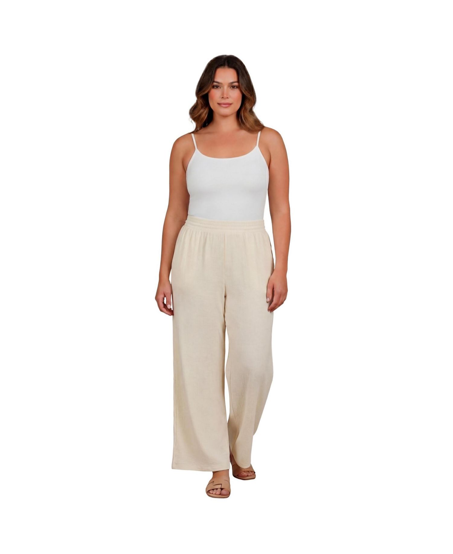 Women's Knit Gauze Smocked Wide-Leg Pants