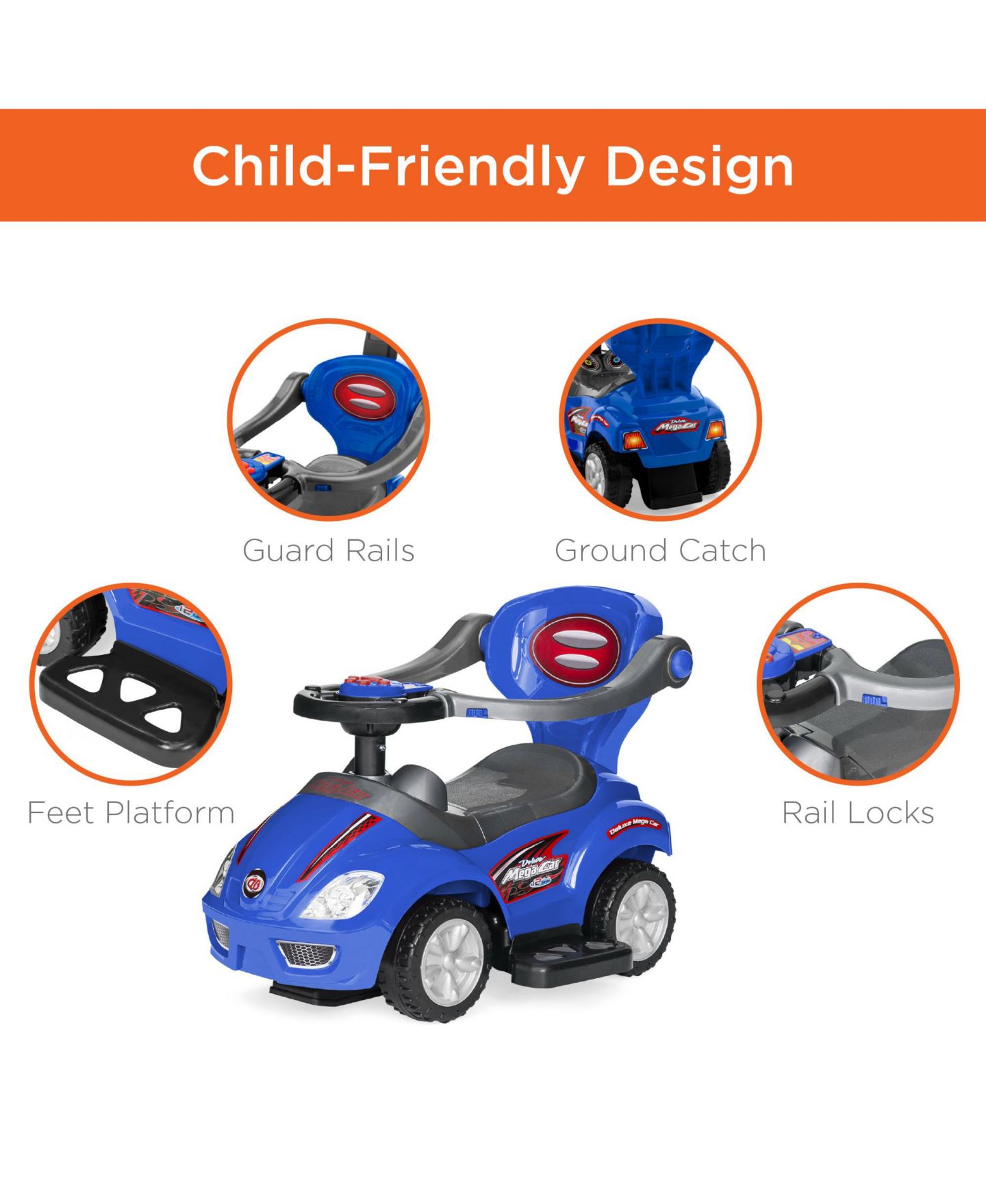 Детская игрушка Best Choice Products 3-in-1 Kids Push and Pedal Toddler Ride On Wagon Play Toy Stroller w/ Sounds, Handle, Horn, цвет: Синий — фото 3
