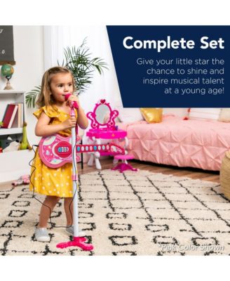 19in Kids Flash Guitar, Pretend Play Musical Instrument Toy for Toddlers w/ Mic, Stand