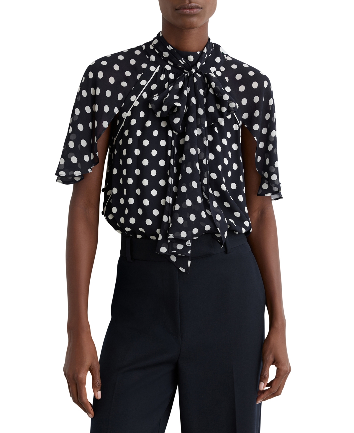 Reiss Women's Aliana Polka-Dot Tie-Neck Blouse