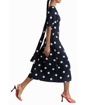 REISS Women's Astrid Linen Puff-Sleeve Polka-Dot Midi Dress - Macy's