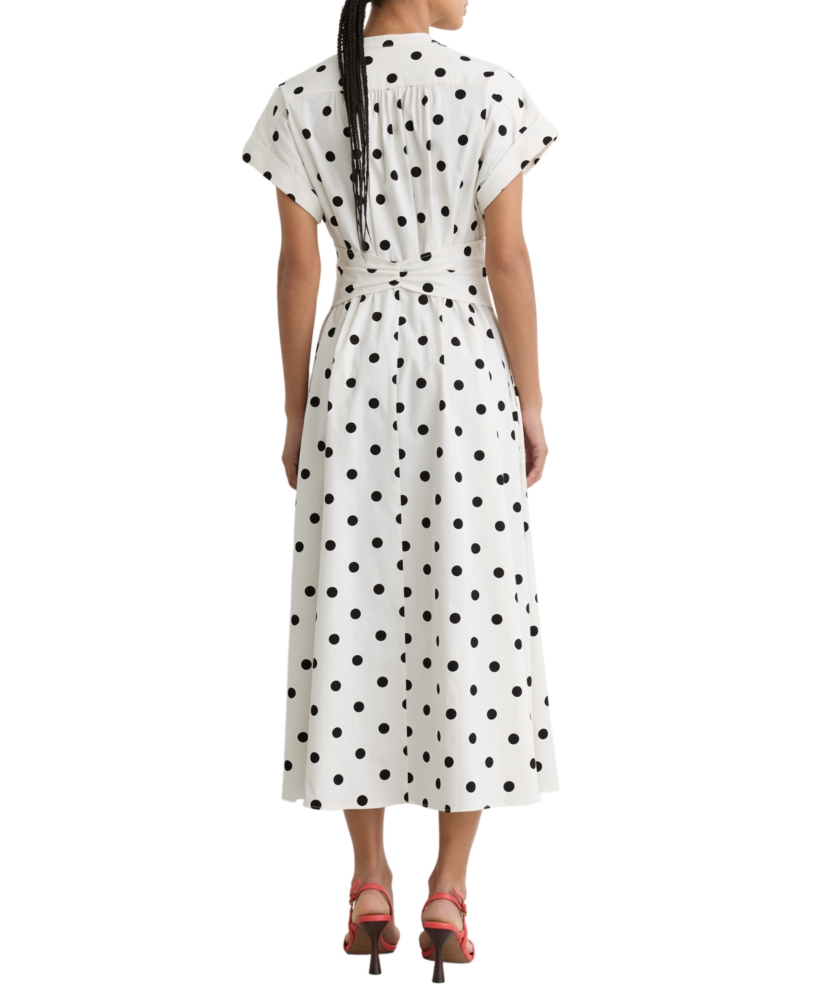 Reiss Women's Sawyer Cotton Polka-Dot Belted Midi Dress with Stretch
